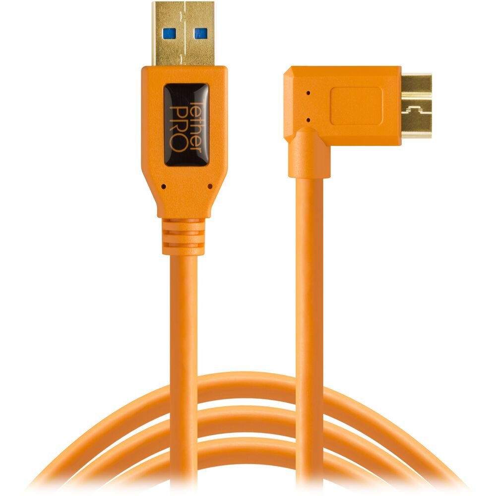 TETHERTOOLS - TetherPro USB 3.0 Type-A to Micro-USB Right Angle (15' - Orange)