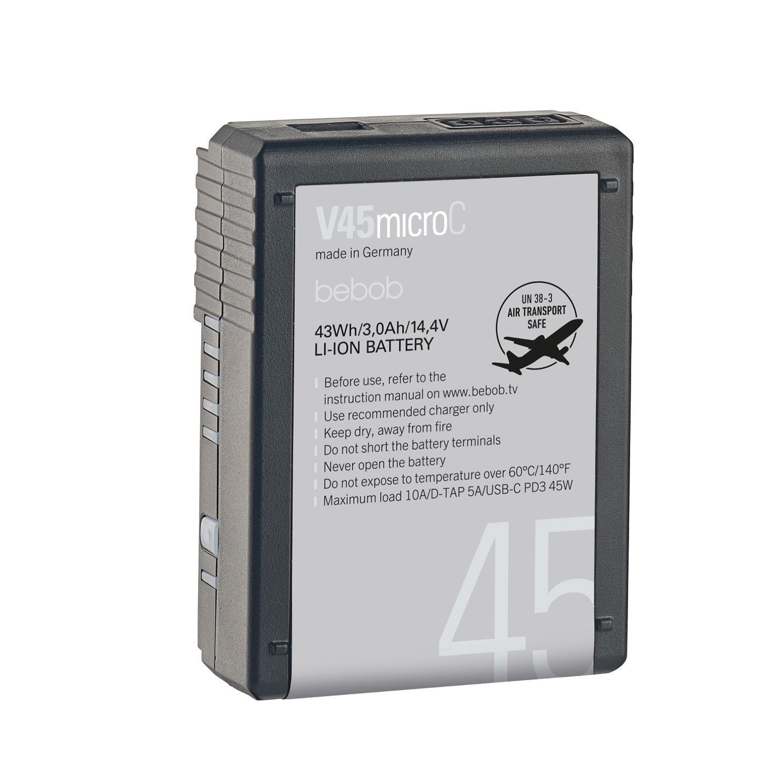 BEBOB - V45microC - V-Mount Li-Ion Battery USB-C PD3 - 14,4V / 3Ah // 43Wh